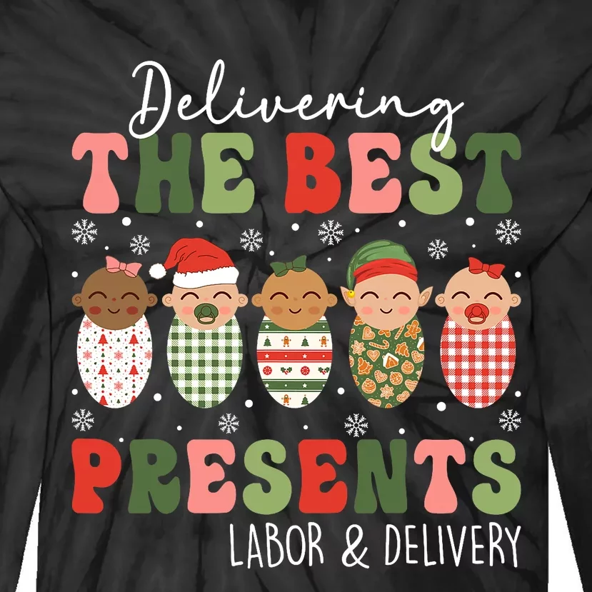 Delivering The Best Presents Labor Delivery Nurse Christmas Tie-Dye Long Sleeve Shirt