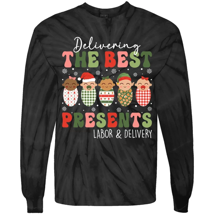 Delivering The Best Presents Labor Delivery Nurse Christmas Tie-Dye Long Sleeve Shirt