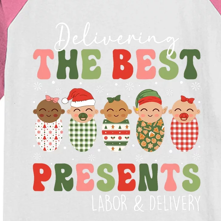 Delivering The Best Presents Labor Delivery Nurse Christmas Kids Colorblock Raglan Jersey