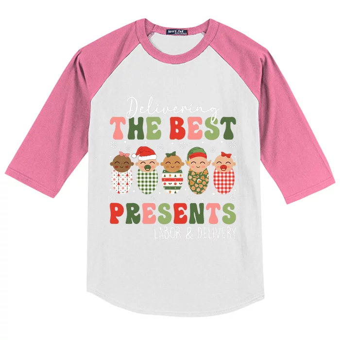 Delivering The Best Presents Labor Delivery Nurse Christmas Kids Colorblock Raglan Jersey