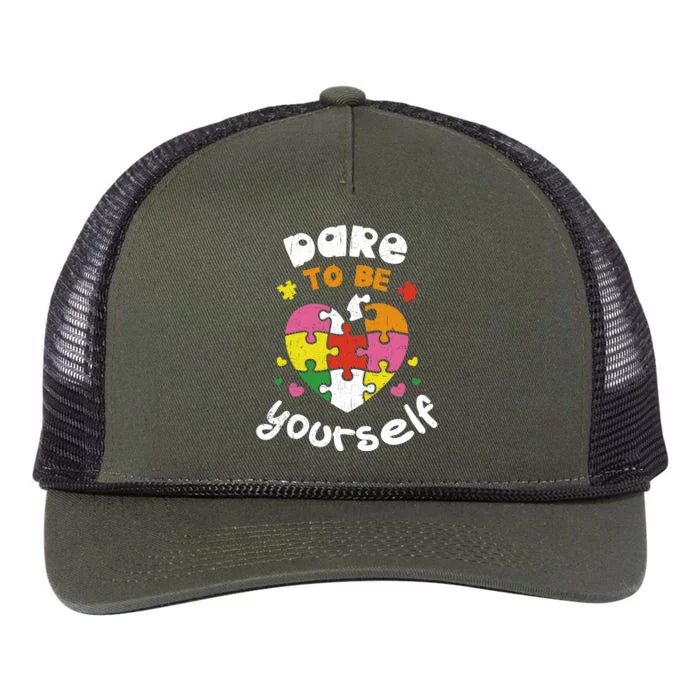 Dare To Be Yourself Autism Awareness Month Campaign Gift Retro Rope Trucker Hat Cap