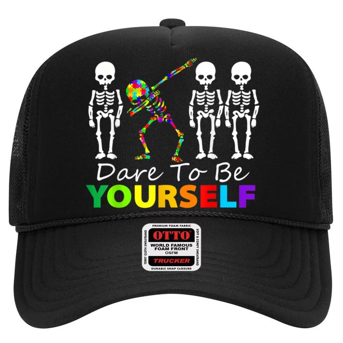 Dare To Be Yourself Autism Mom High Crown Mesh Trucker Hat