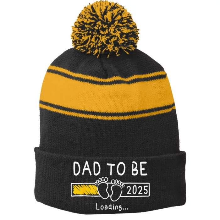 Dad To Be 2025 Dad Est 2025 Daddy To Be Promoted To Daddy Stripe Pom Pom Beanie