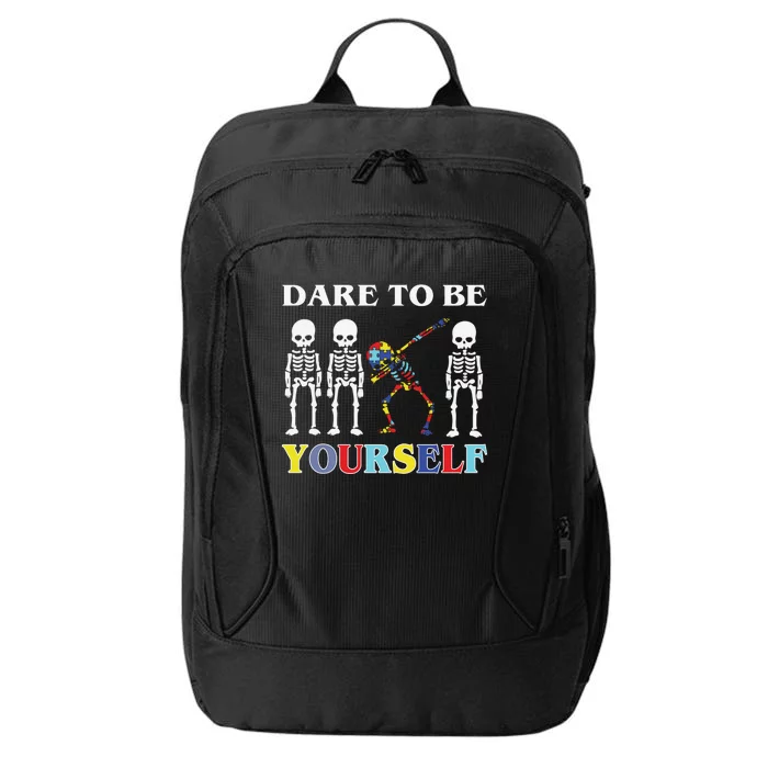 Dare To Be Yourself Autism Awareness Skeleton City Backpack