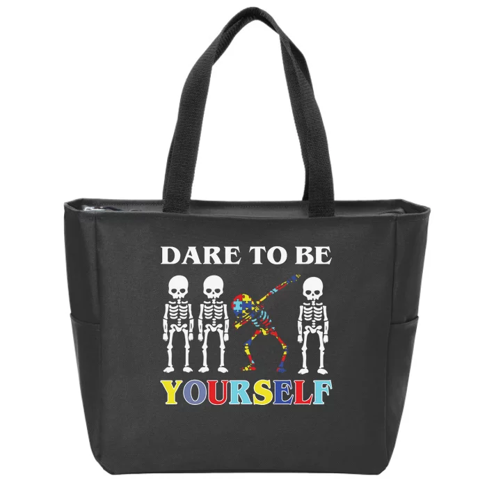 Dare To Be Yourself Autism Awareness Skeleton Zip Tote Bag