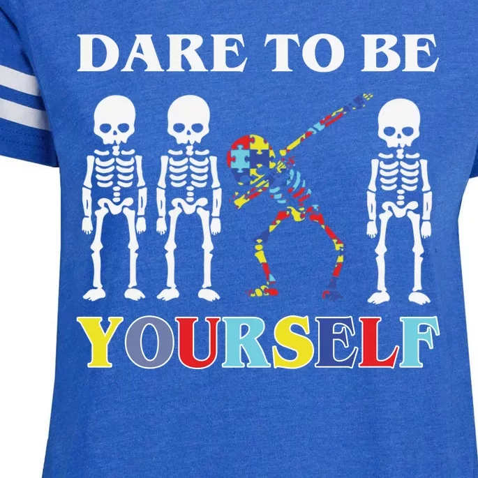 Dare To Be Yourself Autism Awareness Skeleton Enza Ladies Jersey Football T-Shirt