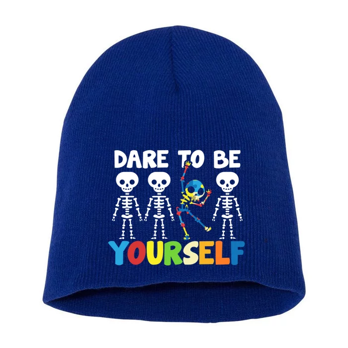 Dare To Be Yourself Autism Awareness Month Gift Short Acrylic Beanie