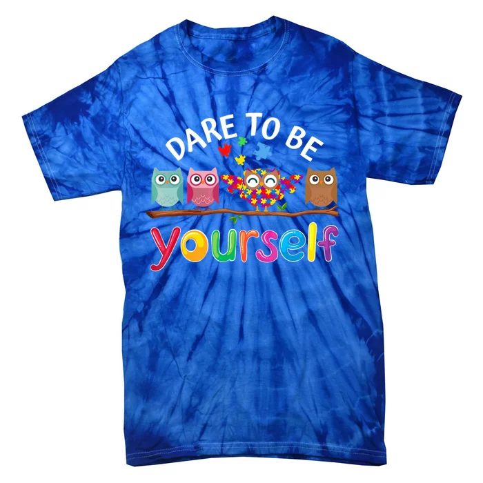 Dare To Be Yourself Cute Night Owls Autism Awareness Month Meaningful Gift Tie-Dye T-Shirt