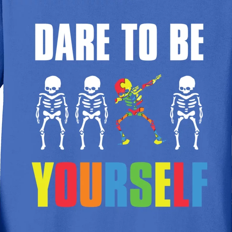 Dare To Be Yourself Dabbing Skeleton Autism Awareness Gift Kids Long Sleeve Shirt