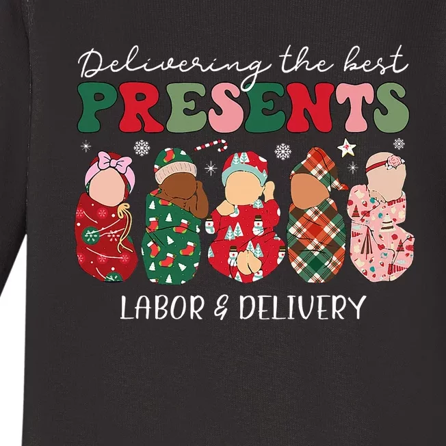 Delivering The Best Presents Labor Delivery Nurse Christmas Baby Long Sleeve Bodysuit