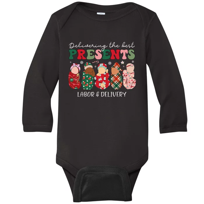 Delivering The Best Presents Labor Delivery Nurse Christmas Baby Long Sleeve Bodysuit