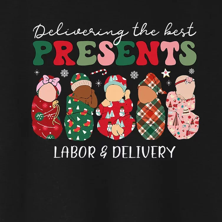 Delivering The Best Presents Labor Delivery Nurse Christmas Women's Crop Top Tee