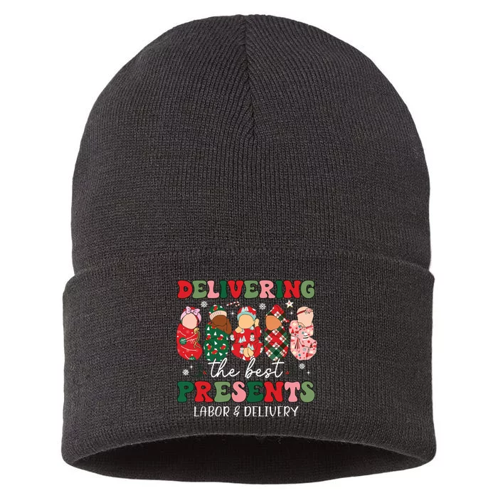 Delivering The Best Presents Labor Delivery Nurse Christmas Sustainable Knit Beanie