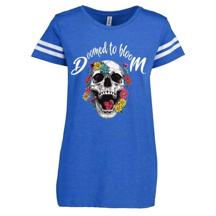 Doomed to Bloom Skull and Flowers Sobriety Enza Ladies Jersey Football T-Shirt