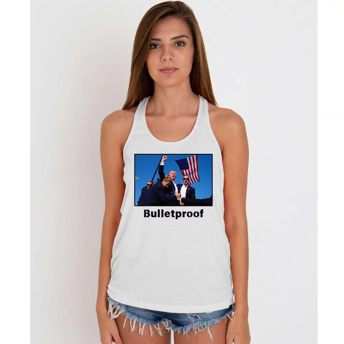 Donald Trump Bulletproof 2024 Presidential Candidate 45 Women's Knotted Racerback Tank