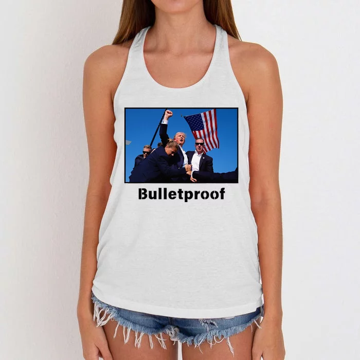 Donald Trump Bulletproof 2024 Presidential Candidate 45 Women's Knotted Racerback Tank