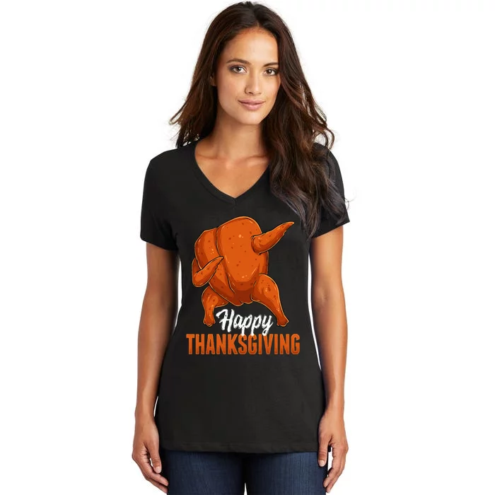 Dabbing Turkey Breast Thanksgiving Funny Dance Women's V-Neck T-Shirt