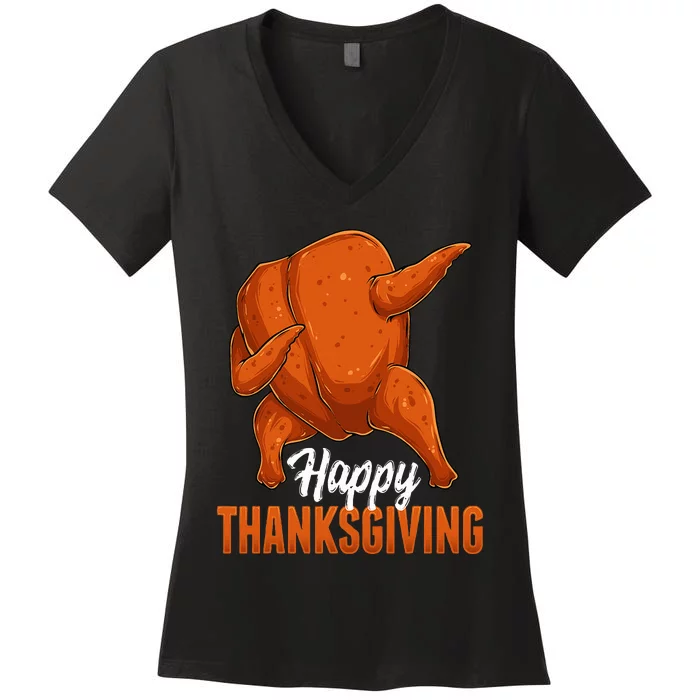 Dabbing Turkey Breast Thanksgiving Funny Dance Women's V-Neck T-Shirt