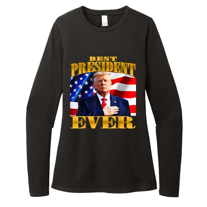 Donald Trump Best President Ever American Flag Womens CVC Long Sleeve Shirt