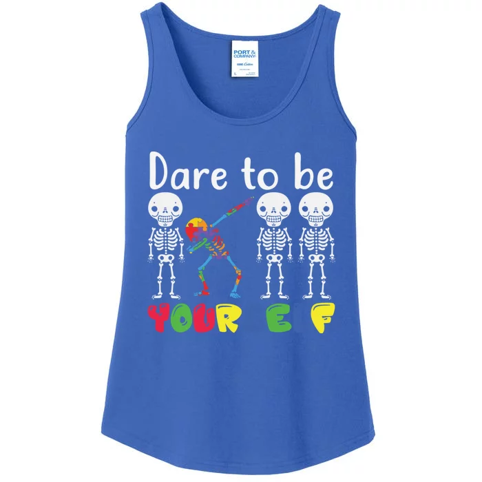 Dare To Be Your Self Dabbing Skeleton Autism Awareness Funny Gift Ladies Essential Tank