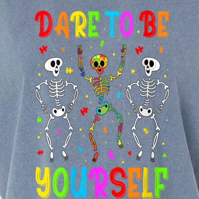 Dare To Be Your Self Dabbing Skeleton Autism Awareness Gift Garment-Dyed Women's Muscle Tee