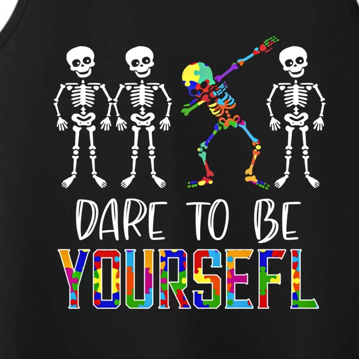 Dare To Be Yourself Sleketon Dabbing Autism Awareness Cute Gift Performance Tank