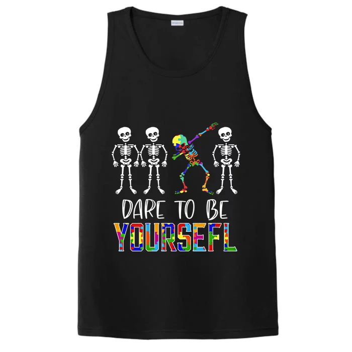 Dare To Be Yourself Sleketon Dabbing Autism Awareness Cute Gift Performance Tank