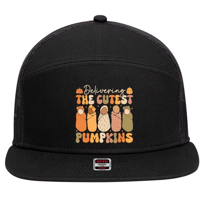 Delivering The Cutest Pumpkins Halloween L And D Nurse Fall 7 Panel Mesh Trucker Snapback Hat