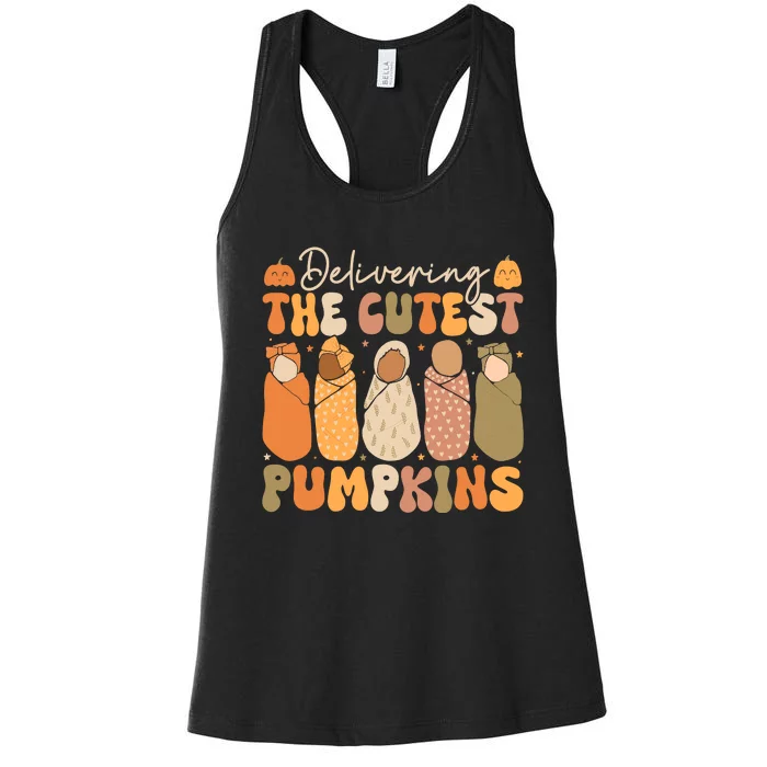 Delivering The Cutest Pumpkins Halloween L And D Nurse Fall Women's Racerback Tank