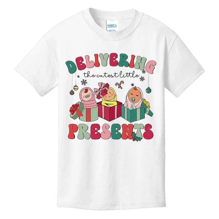 Delivering The Cutest Little Presents Xmas Labor Delivery Kids T-Shirt