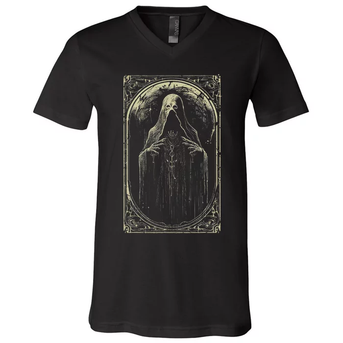 Death Tarot Card Halloween V-Neck T-Shirt