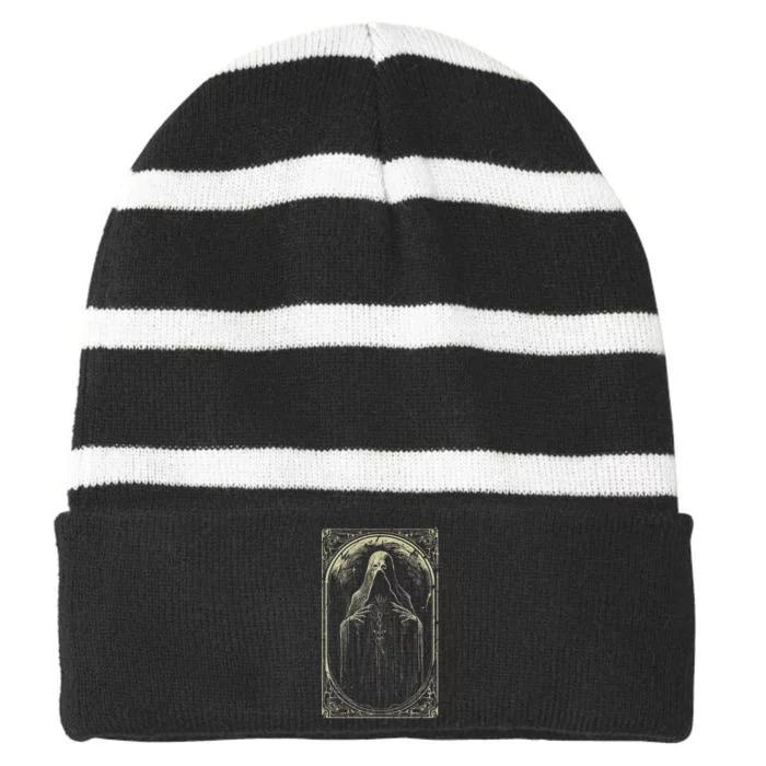 Death Tarot Card Halloween Striped Beanie with Solid Band