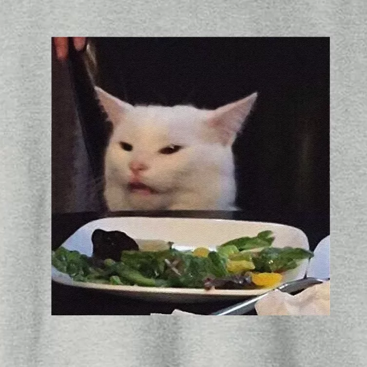 Dinner Table Cat Meme Funny Internet Yelling Confused Gift Women's Crop Top Tee