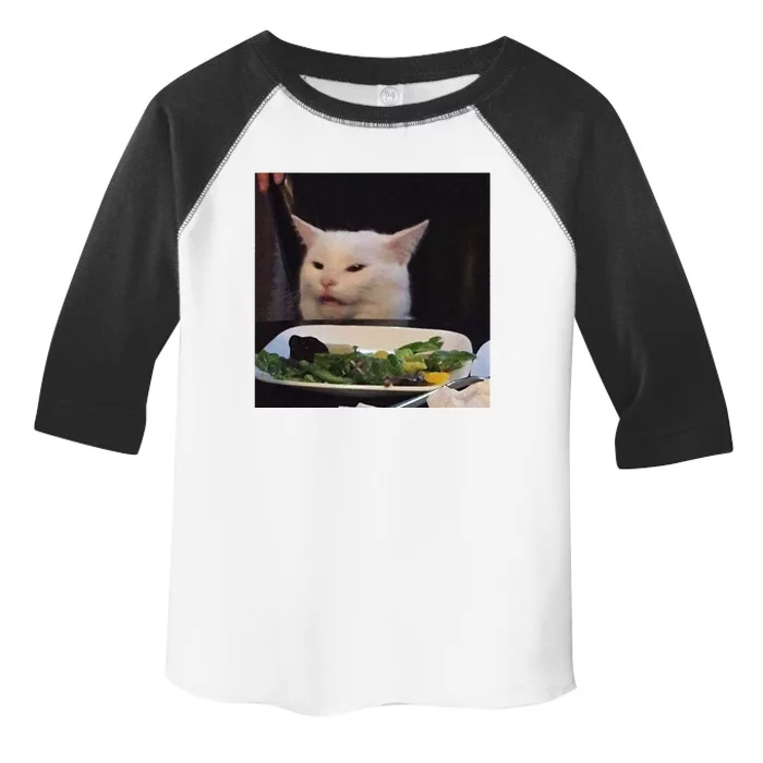 Dinner Table Cat Meme Funny Internet Yelling Confused Gift Toddler Fine Jersey T-Shirt