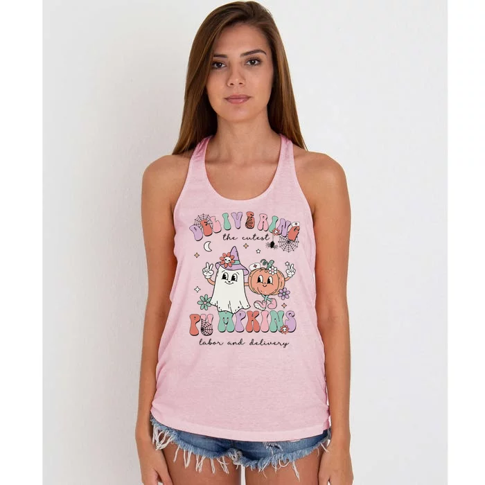 Delivering The Cutest Pumpkins Labor And Delivery L&D Nurse Women's Knotted Racerback Tank