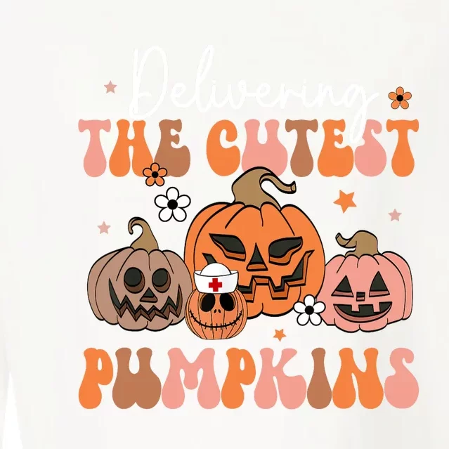 Delivering The Cutest Pumpkin Labor Delivery Nurse Halloween Cropped Pullover Crew