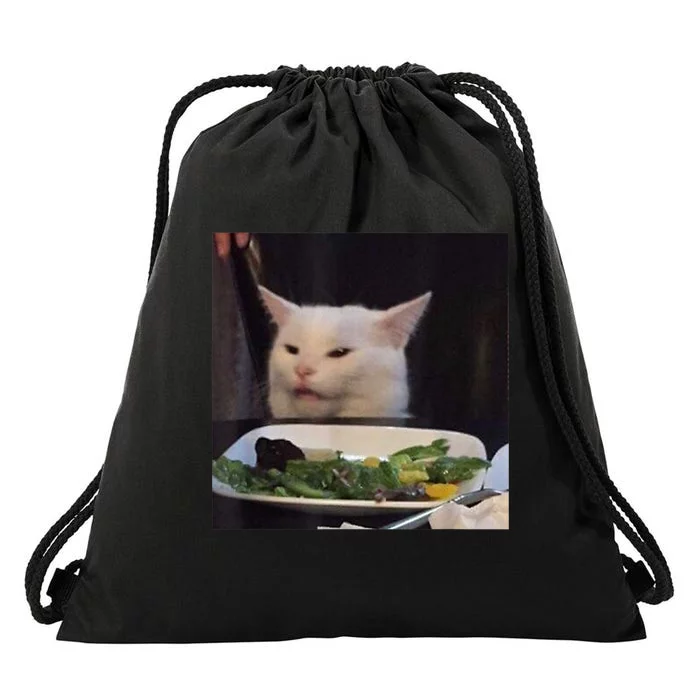 Dinner Table Cat Meme Funny Internet Yelling Confused Gift TShirt Drawstring Bag