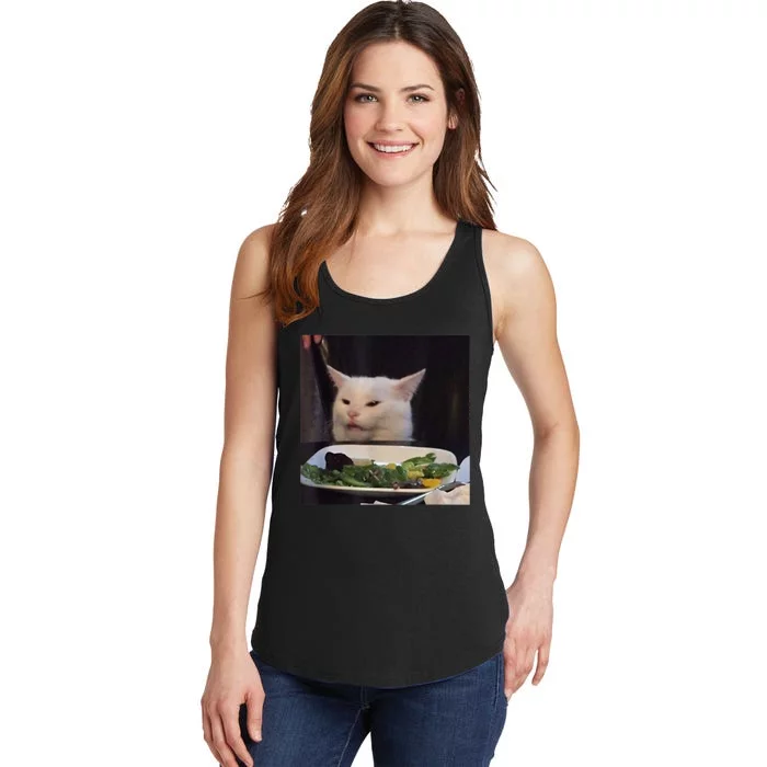 Dinner Table Cat Meme Funny Internet Yelling Confused Gift TShirt Ladies Essential Tank