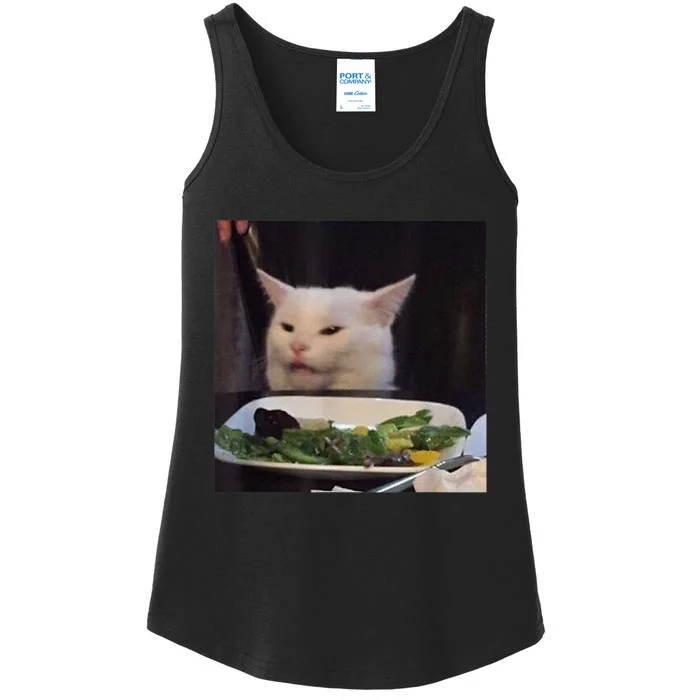 Dinner Table Cat Meme Funny Internet Yelling Confused Gift TShirt Ladies Essential Tank