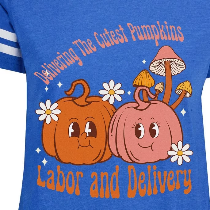 Delivering The Cutest Pumpkins Labor & Delivery Halloween Enza Ladies Jersey Football T-Shirt