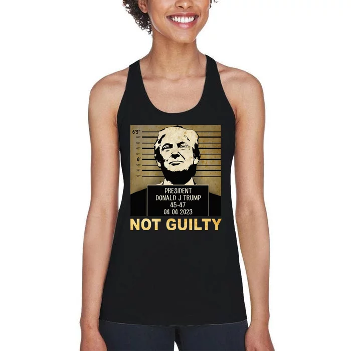 Donal Trump campaig releases mugshot Not Guilty Women's Racerback Tank