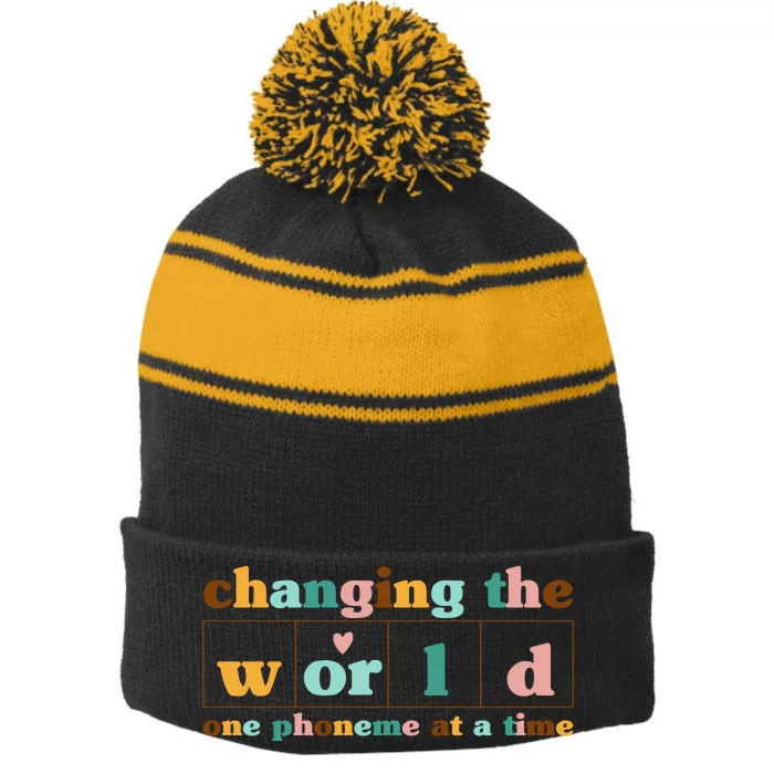 Dyslexia Teacher Changing The World One Phoneme At A Time Stripe Pom Pom Beanie