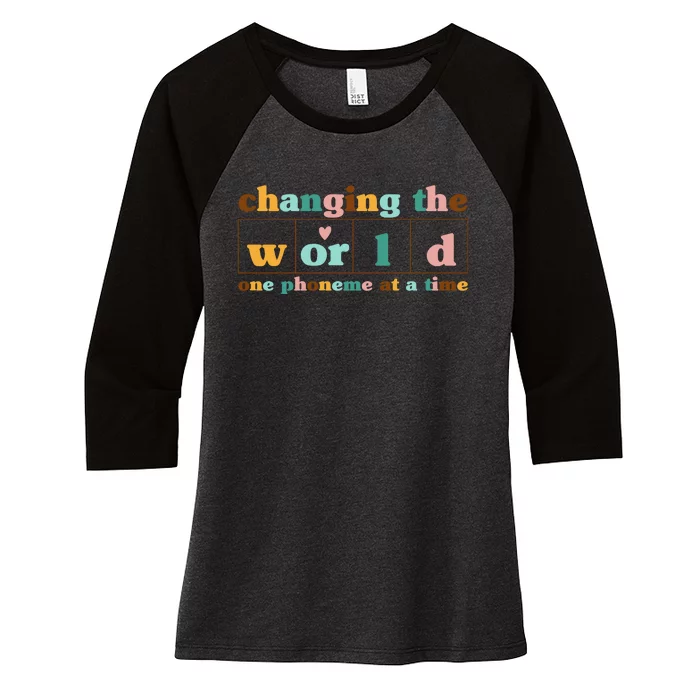 Dyslexia Teacher Changing The World One Phoneme At A Time Women's Tri-Blend 3/4-Sleeve Raglan Shirt