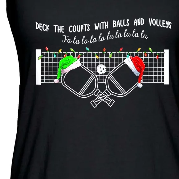 Deck The Courts With Balls And Volleys Christmas Pickleball Ladies Essential Flowy Tank