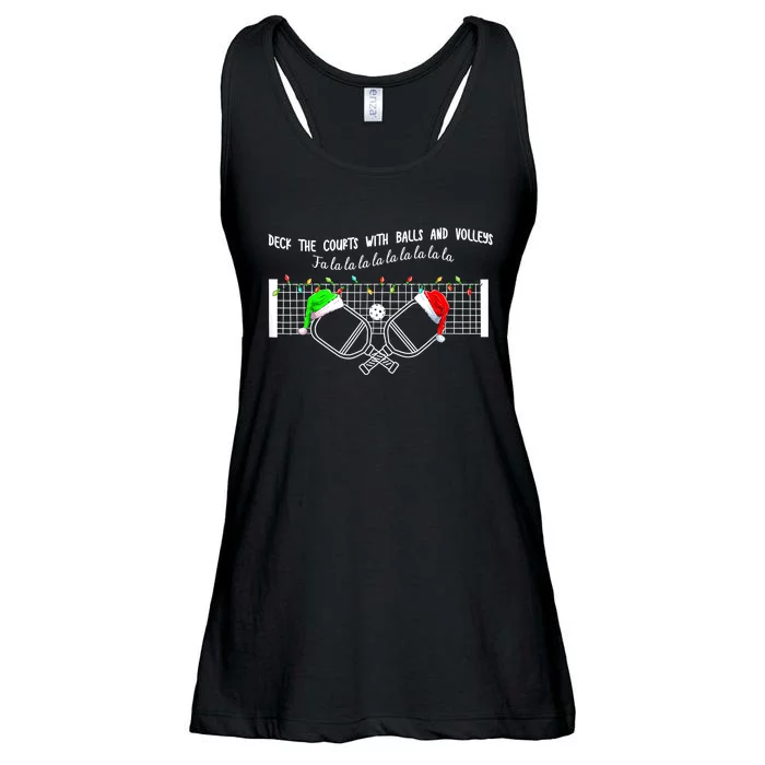 Deck The Courts With Balls And Volleys Christmas Pickleball Ladies Essential Flowy Tank