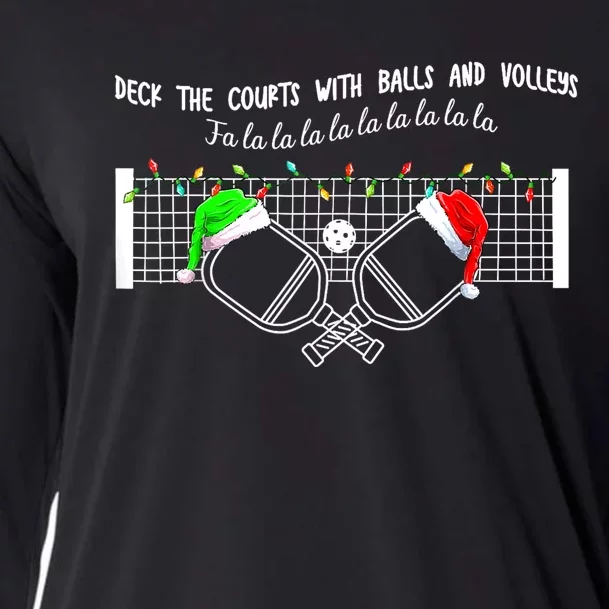 Deck The Courts With Balls And Volleys Christmas Pickleball Cooling Performance Long Sleeve Crew