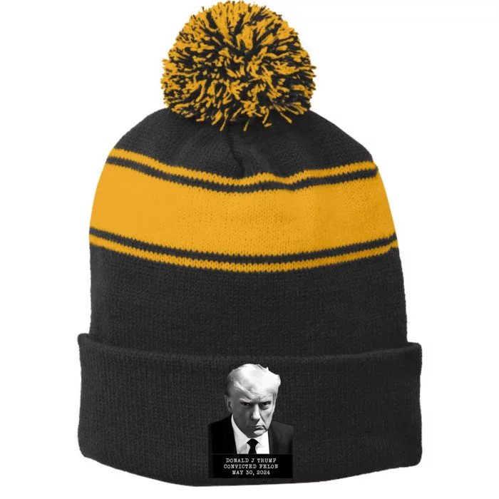 Donald Trump Convicted Felon 2024 Stripe Pom Pom Beanie