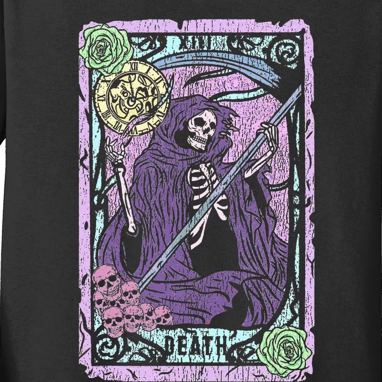 Death Tarot Card Witchcraft Occult Pastel Goth Reaper Kids Long Sleeve Shirt