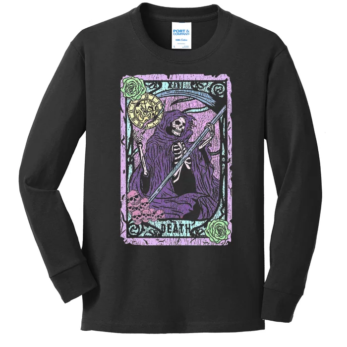 Death Tarot Card Witchcraft Occult Pastel Goth Reaper Kids Long Sleeve Shirt