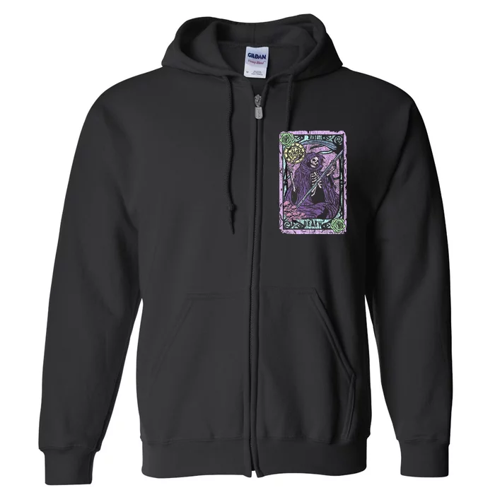 Death Tarot Card Witchcraft Occult Pastel Goth Reaper Full Zip Hoodie